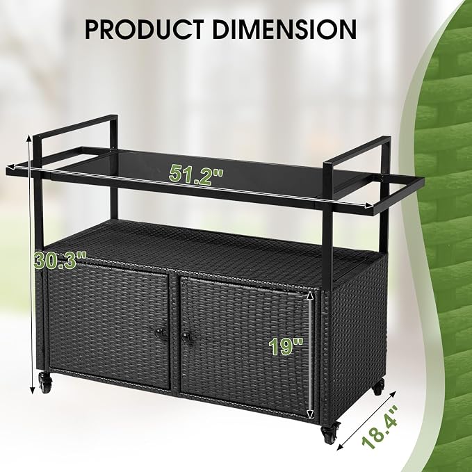 VINGLI Wicker Outdoor Bar Cart - Image 3