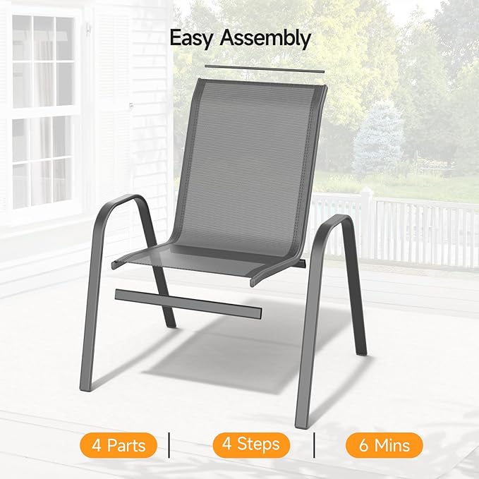 ONBRILL Patio Chairs set of 6, Easy Assembly Stackable Outdoor Dining Chairs - Image 6