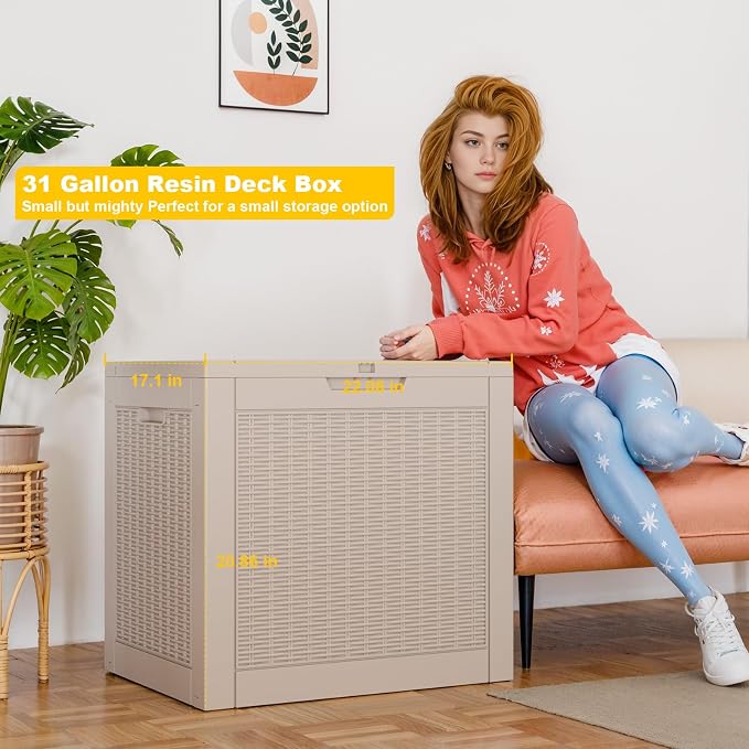 31 Gallon Waterproof Outdoor Storage Box, Resin Deck Box, Lockable Outside - Image 3