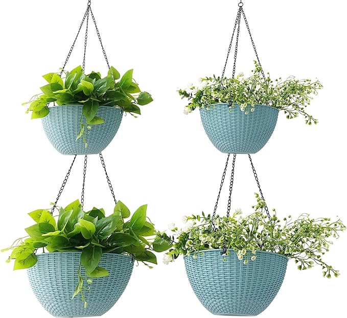 Hanging Planters for Outdoor Plants 8/10 Inch, ​4 Packs Hanging Flower Pot by RooTrimmer
