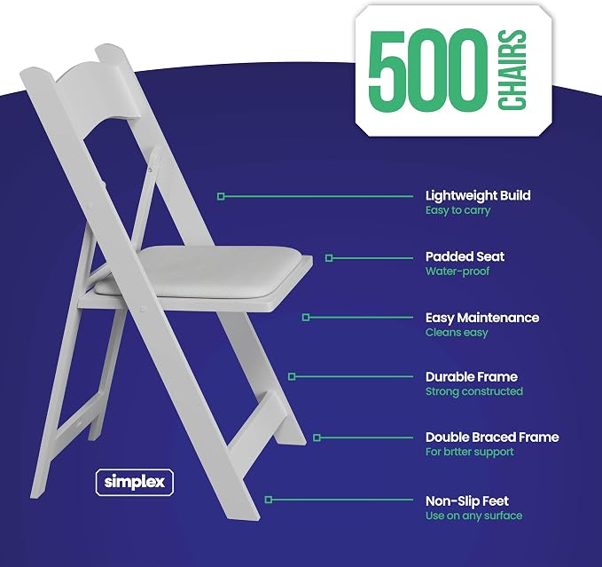 SIMPLEX 500 White Folding Chairs – Resin Stackable Foldable Chairs - Image 2