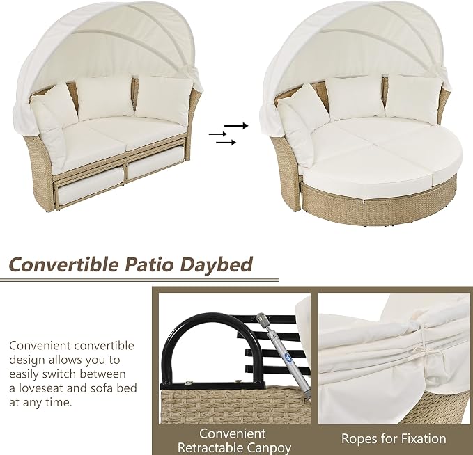 Merax All-Weather Outdoor Round Patio Daybed Conversation Sofa Set Wicker - Image 5