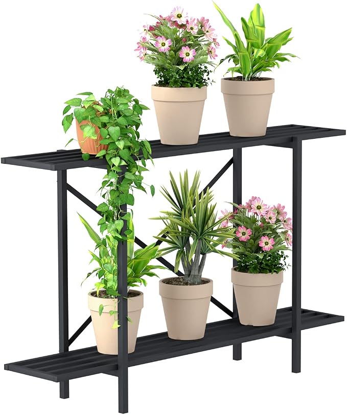 Zhongma 2 Tier Metal Sturdy Heavy Plant Stand, Narrow Plant Stand Indoor and by Zhongma