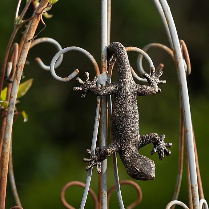 Vintage Bronze Gecko Planter Pot Hugger Flower Figurine – Resin Climbing Lizard - Image 5