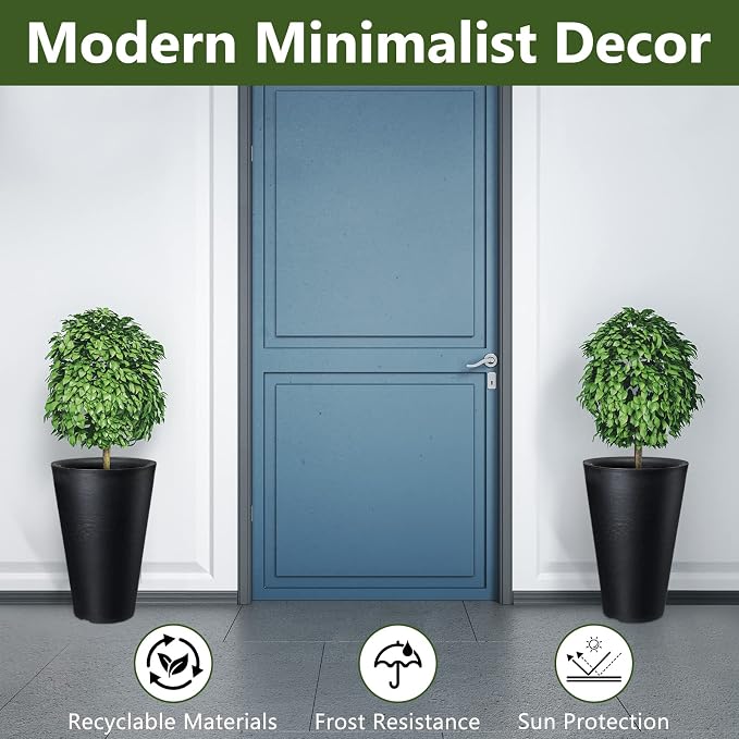 Sieral Set of 2 Tall Outdoor Planters 12 x 18 Inch Large Resin Outdoor Planters - Image 2