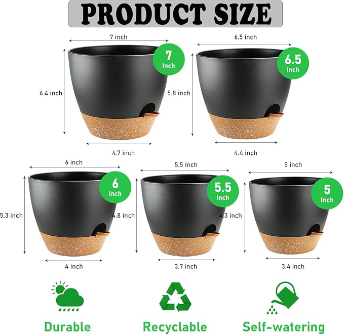 5-Pack Plant Pots with Drainage - Image 2