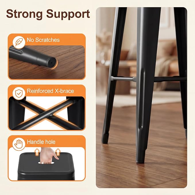 Shahoo 24 Inches Metal Bar Stools Counter Height Stackable Backless Stools - Image 4
