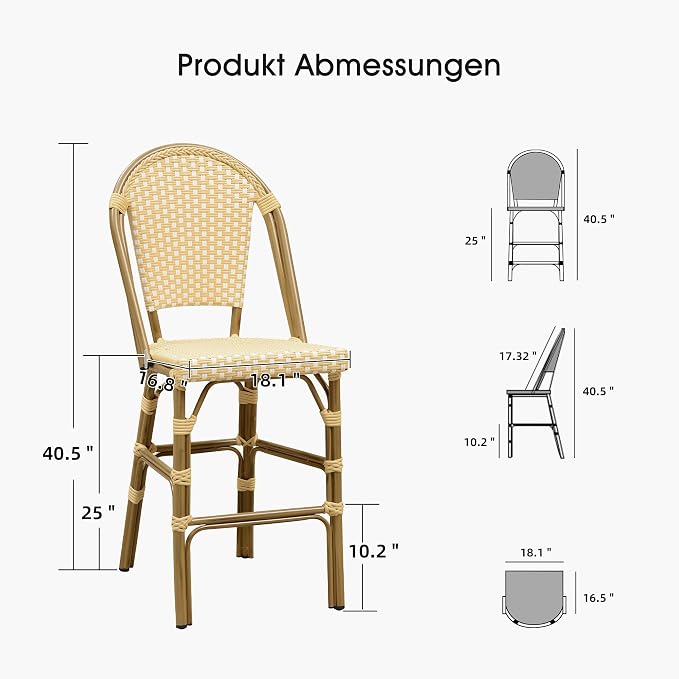PURPLE LEAF French Counter Height Bar Stool Set of 4 25" Bamboo Print Finish - Image 6