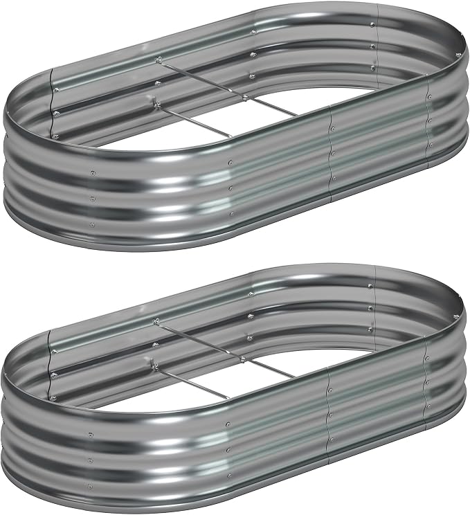 6x3x1ft Galvanized Oval Raised Garden Bed, Outdoor Planter Box Metal Patio Kit by Foxlang