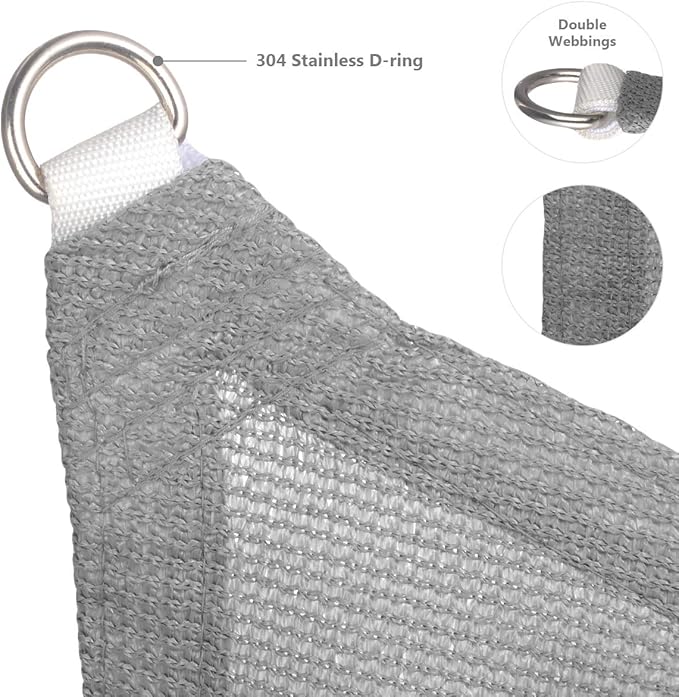 Eden's Decor Straight Flat-Edged Sun Shade Sail Rectangular 15' x 22' Grey - Image 2
