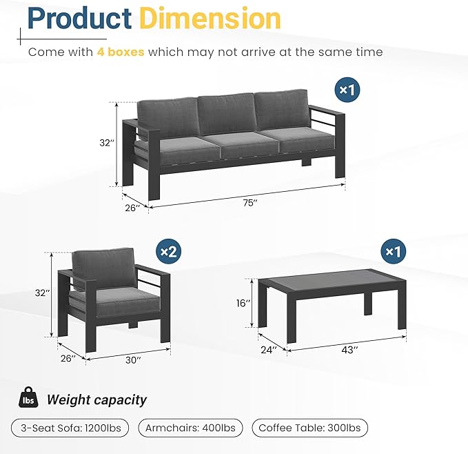 Wisteria Lane Aluminum Outdoor Patio Furniture Set, Oversized Patio - Image 2