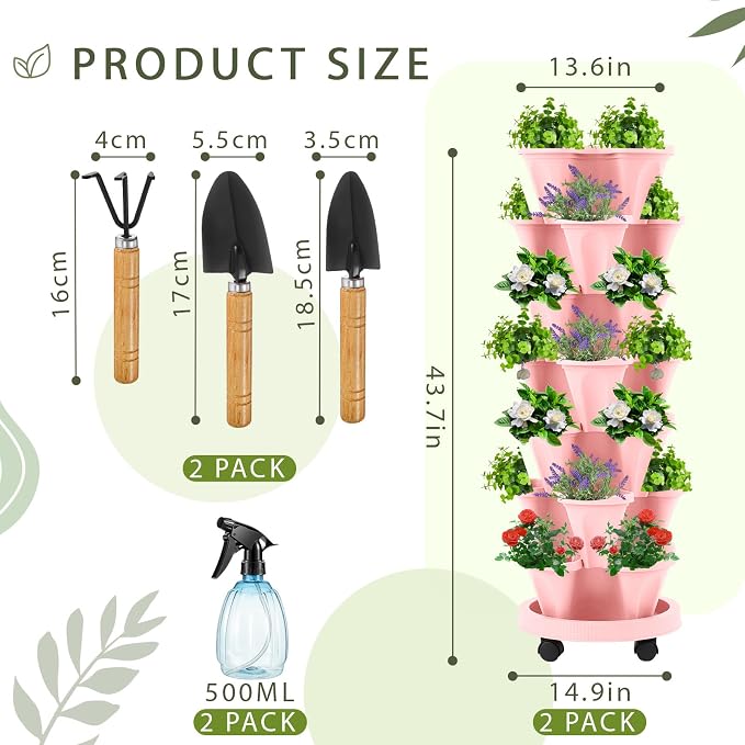 Umigy 2 Set of 7 Tier Vertical Planter Stackable Tower Planters Strawberry Herb - Image 2