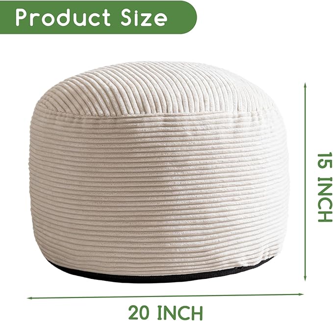 HIGOGOGO Round Stuffed Pouf Ottoman, Corduroy Poufs - Image 2