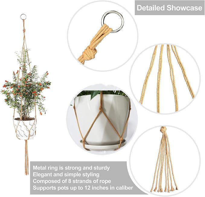 3 Pack Macrame Plant Hanger Indoor, 35 41 47 Inch Handmade Boho Hanging Planter - Image 3