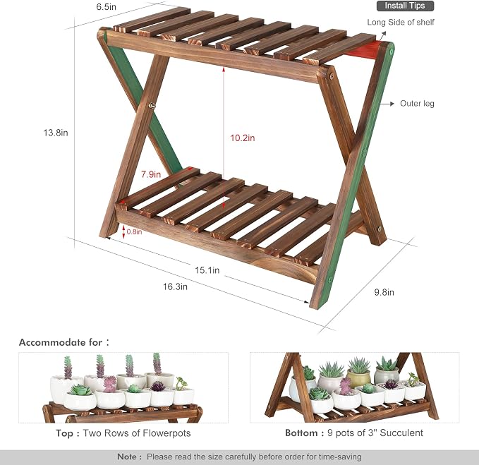 Small Plant Stand Indoor 2 Tier Table Top Flower Succulent Stand Desk Wood - Image 4