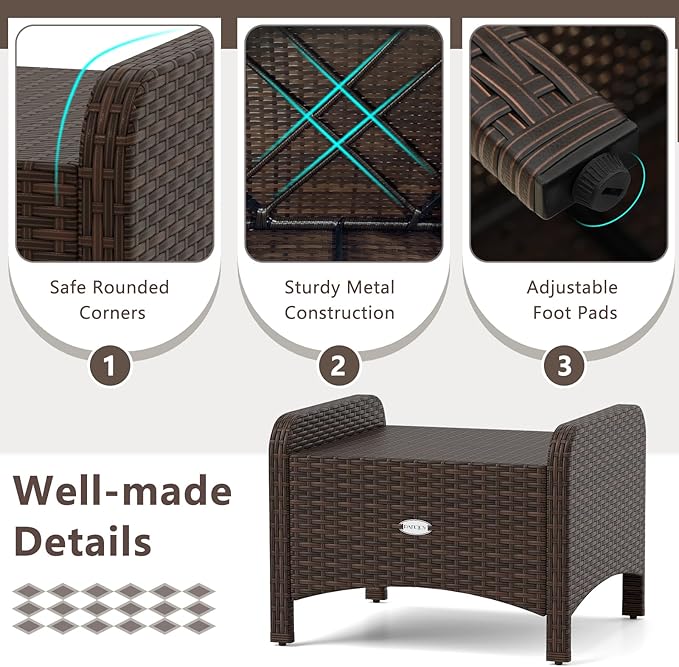Tangkula 2 Pieces Outdoor Patio PE Wicker Ottomans - Image 6