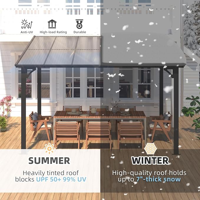 AECOJOY Wall Gazebo12’ x 10’, Hard Top Gazebos Pergola on Clearance, Outdoor - Image 6