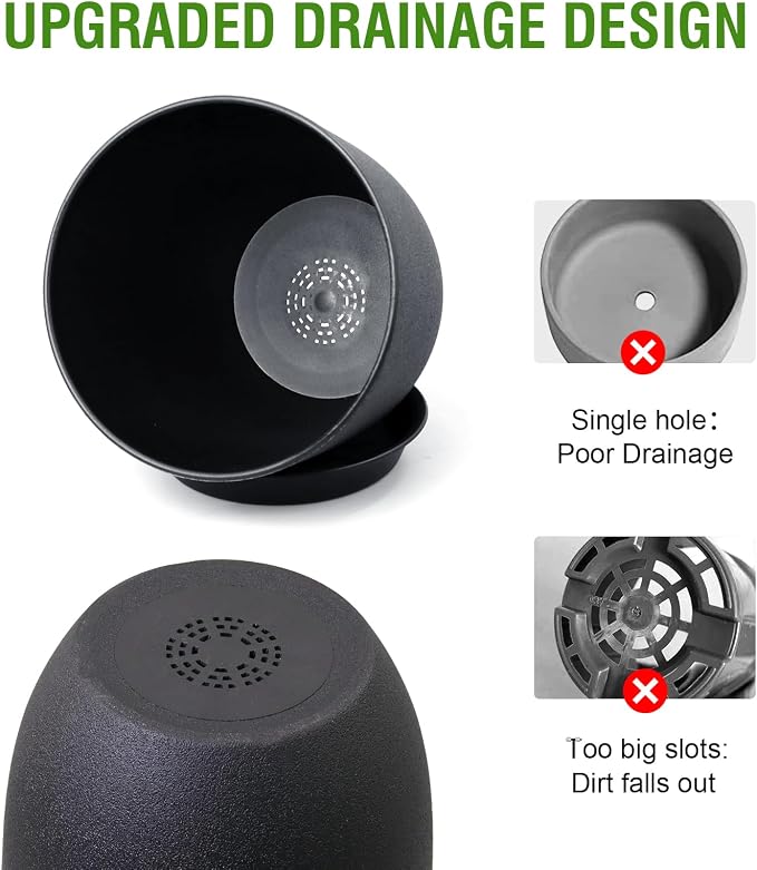 12/10/9 inch Big Flower Pots, 3 Pack Modern Decorative Plastic Planters - Image 6