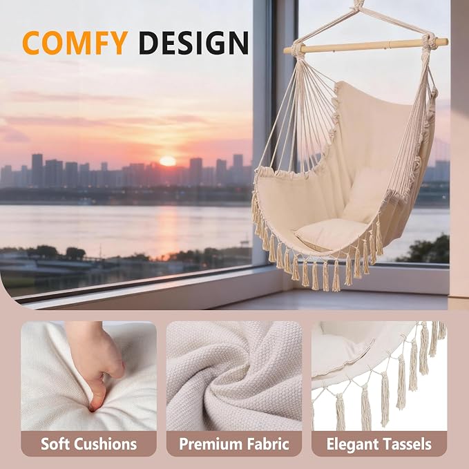 ONCLOUD Hammock Chair Hanging Rope Swing, Load Capacity Up to 550 LBS Macrame - Image 2