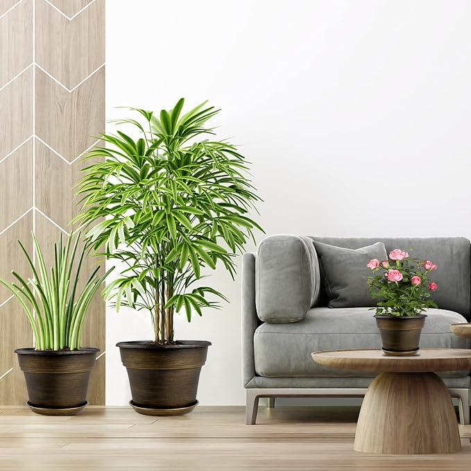 Plant Planters Pots Set of 4 Pack 11 Inch, Plastic Flower Pot - Image 6