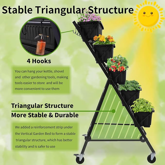 Homdox 4FT Vertical Garden Bed, 5 Tiers Raised Garden Planter, 25.6 * 26 * - Image 4