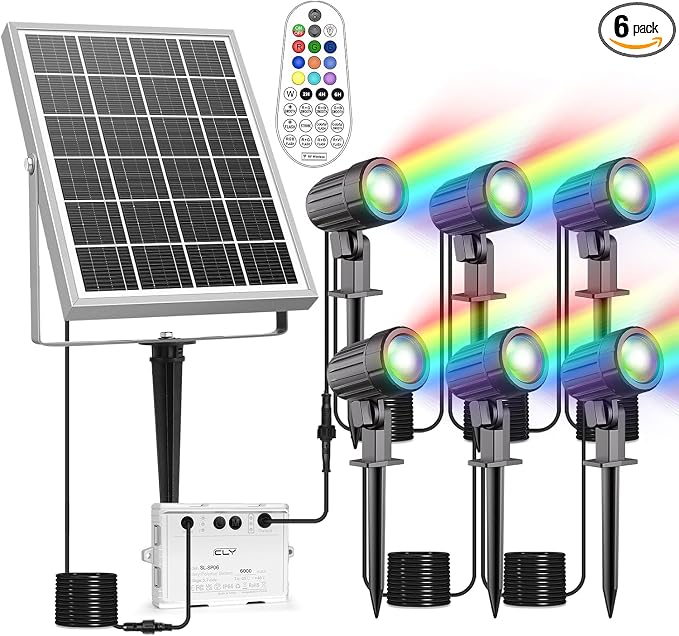 CLY Solar 6 in 1 RGB Spotlights Outdoor Garden, 10 Colors 12 Modes Solar Garden by CLY
