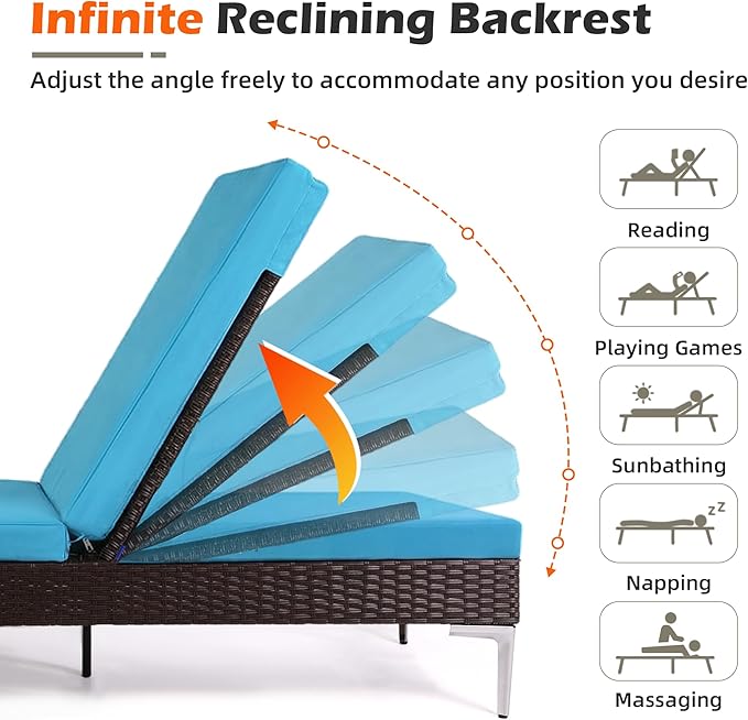 HOMREST Outdoor Chaise with Pneumatic Adjustable Backrest, Rattan Pool - Image 4