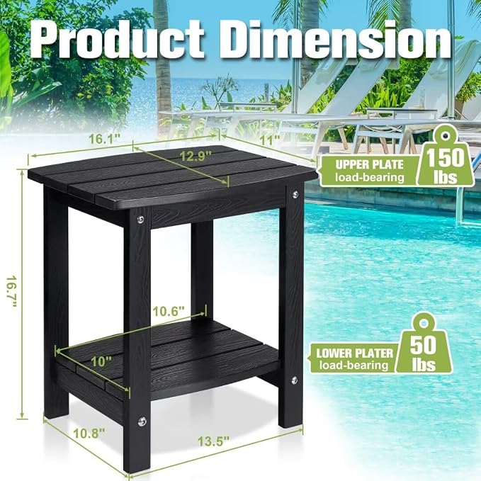 Y&M Outdoor Side Table, HIPS Adirondack Small Double Layer Table, Waterproof - Image 3