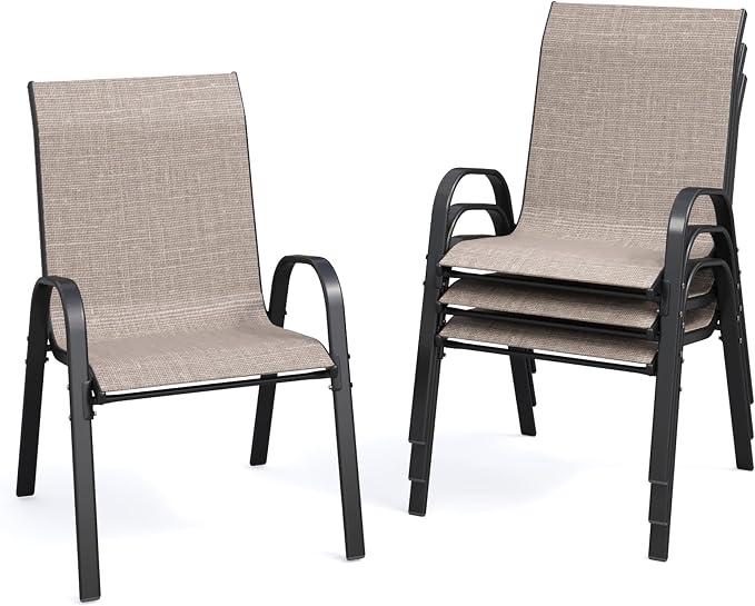Patio Dining Chairs Set of 4, Stackable Dining Chairs High Back, Breathable by VonzoyHome