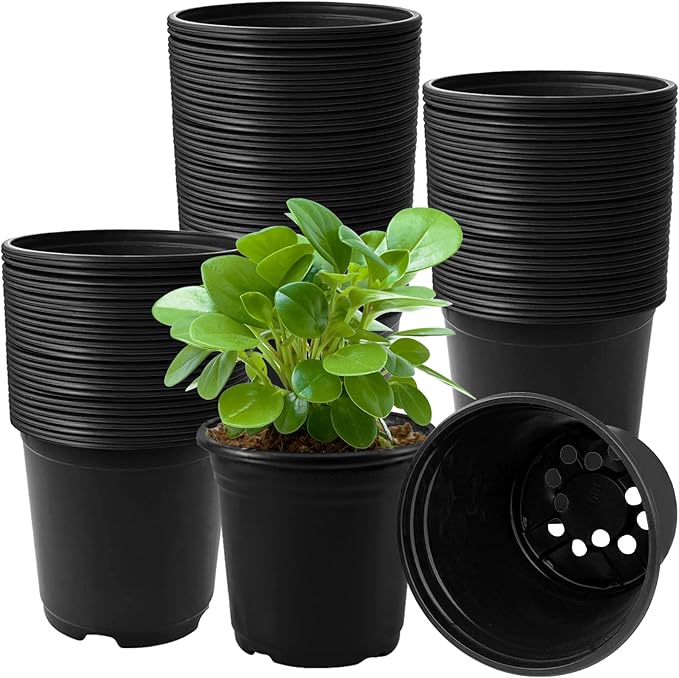 OJYUDD 120 Pcs 0.5 Gallon Black Plastic Plant Nursery Pots, Plant Seedling Pots by OJYUDD