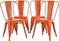FDW | Set of 4 Metal Dining Chairs | Orange | Stackable Tolix Side Chairs by FDW