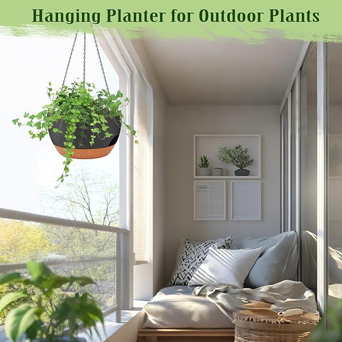 Hanging Planters for Outdoor Indoor Plants, 2 Pack 10 Inch Hanging Basket - Image 5