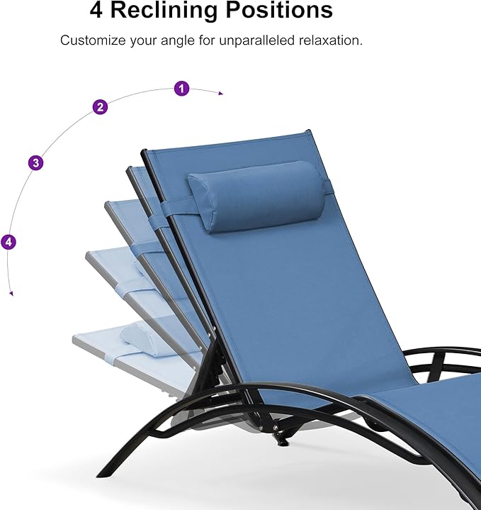 PURPLE LEAF Patio Chaise Lounge Set of 3 Outdoor Lounge Chair Beach Pool - Image 5