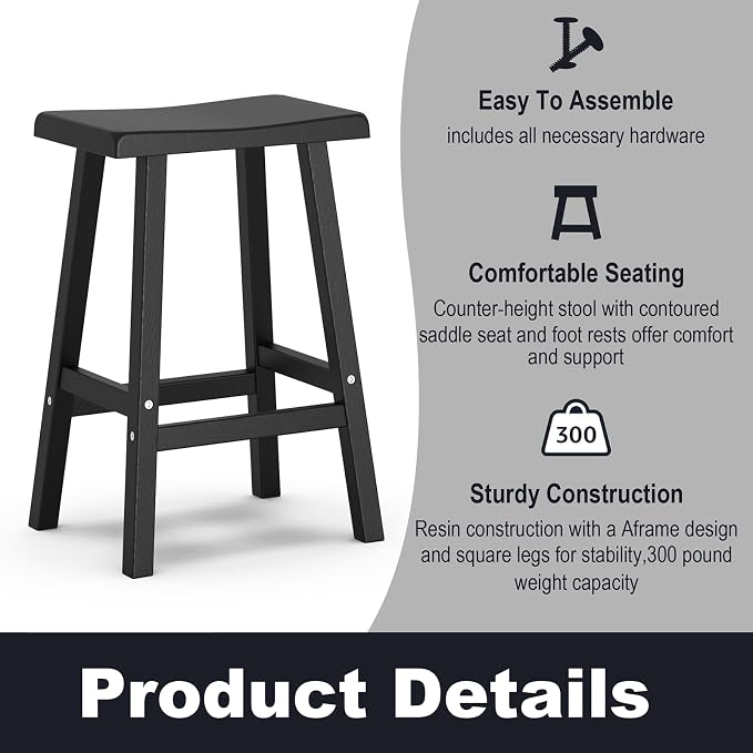29in Tall Bar Stools Set of 2, Waterproof UV-Resistant, Durable Resin Kitchen - Image 4