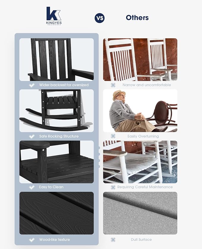 KINGYES Oversized Outdoor Rocking Chair Set of 2, All-Weather Patio Rocking - Image 9