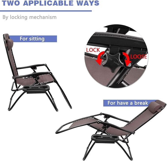 Homall Zero Gravity Patio Folding Lawn Chairs Outdoor Gravity Camp Reclining - Image 8