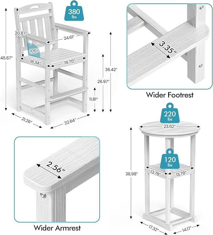 Ciokea 3-Pcs Bistro Table and Chairs, All-Weather Round High Top Bar Table - Image 6