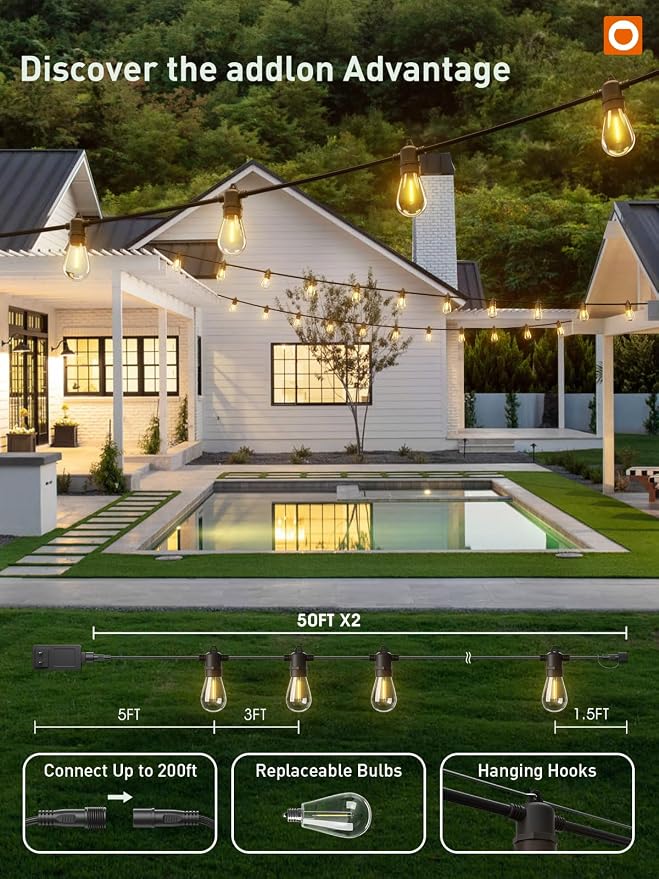 addlon 100FT LED Outdoor String Lights, Remote Dimmable Patio Lights - Image 7