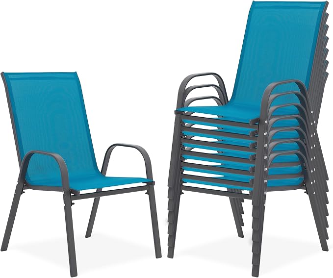 Outdoor Stackable Chairs Set of 8, Stacking Patio Chairs by Villeston