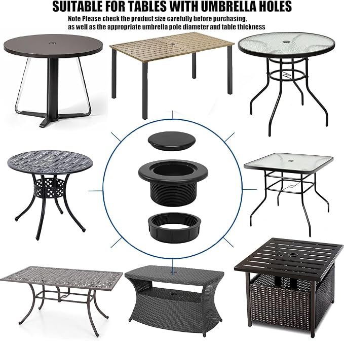 Patio Table Umbrella Hole Ring Plug Cap Set, Yard Parasol Table Hole Cover - Image 5