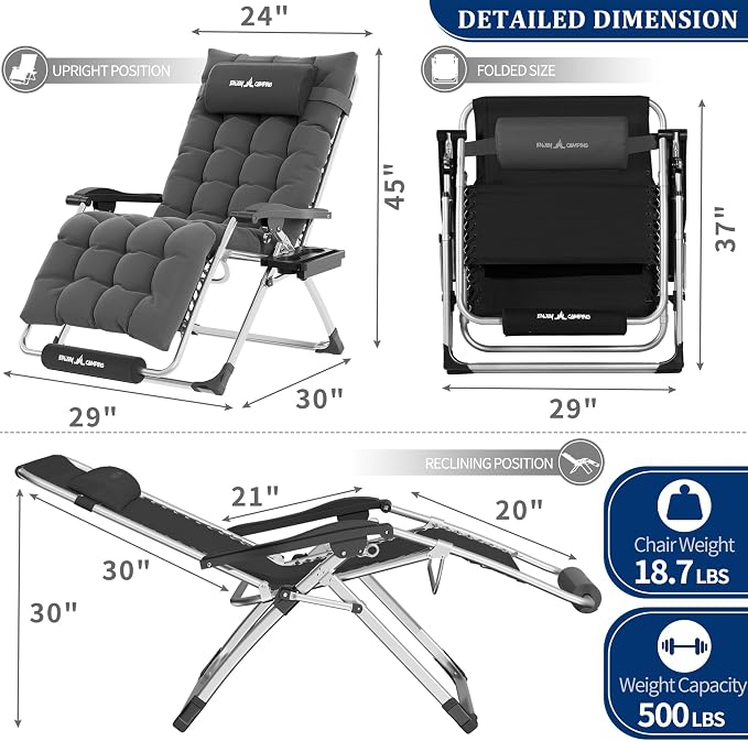 UDPATIO Oversized Zero Gravity Chair Set of 2, 29In XL Patio Reclining Chair - Image 3