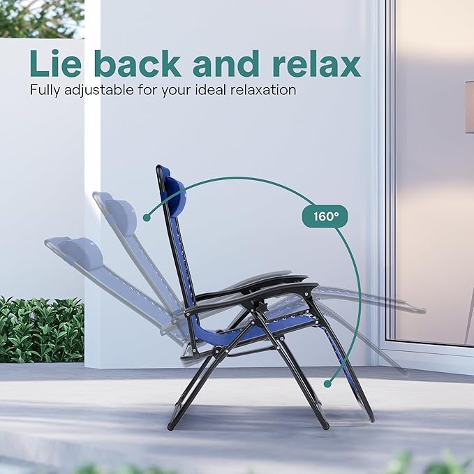 SereneLife Outdoor Zero Gravity Lounge Chair Set - Image 3
