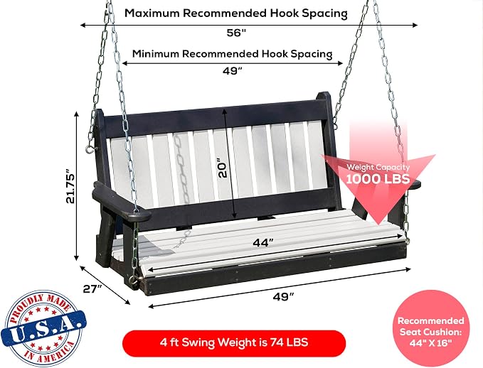 Poly Lumber Wood 4FT Mission Porch Swing Amish Craftsmandship Made in USA HDPE - Image 2