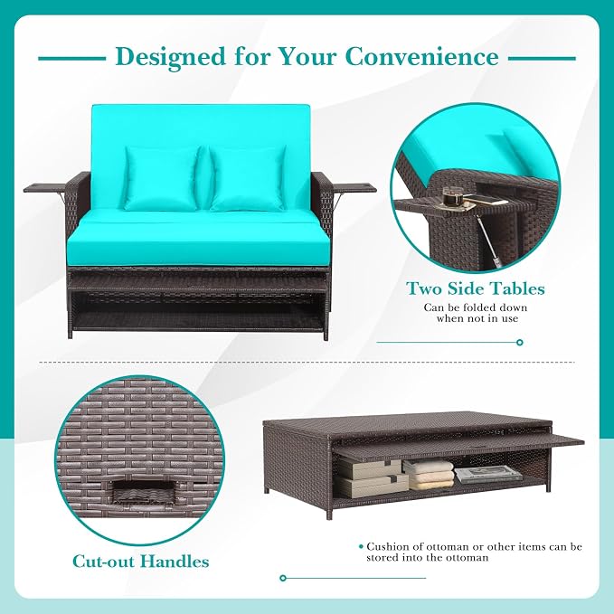 Nightcore Wicker Patio Outdoor Daybed, Outdoor Chaise Lounger w/ 4-Level - Image 8