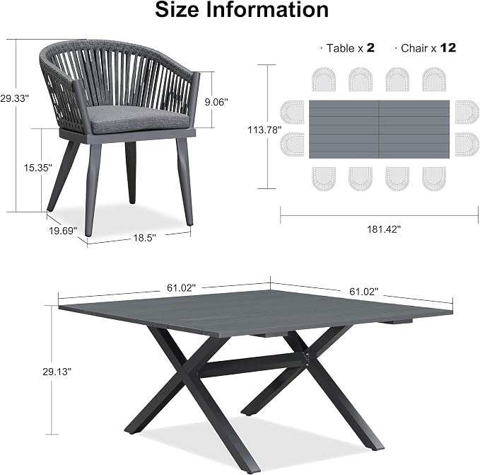 PURPLE LEAF 13 Pieces Oversized Outdoor Dining Set - Image 7