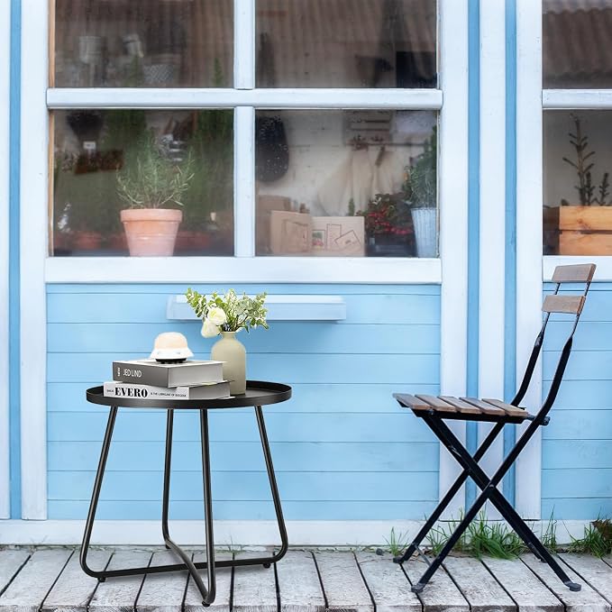 danpinera Outdoor Side Tables, Weather Resistant Steel, Small Round End Table - Image 8