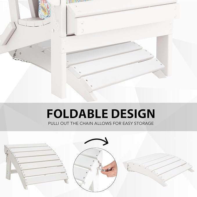Sundale Outdoor Folding Plastic Adirondack Ottoman, All-Weather Adirondack - Image 4