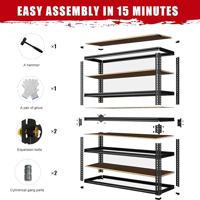 Garage Storage Shelves 2PCS, 2400 LBS Heavy Duty Shelving, Metal Garage Shelves - Image 7