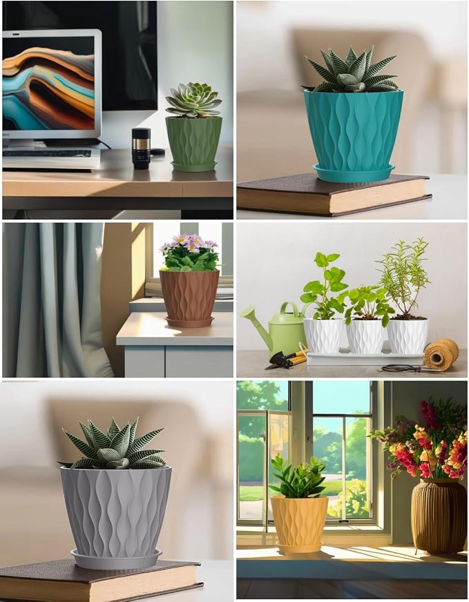 6 Inch Plant Pots, 6 Pack Indoor Flower Pots, Planters - Image 7