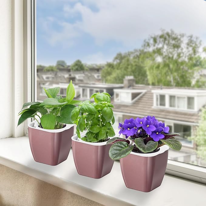 8 Pack Self Watering Pots 4-inch Decorative Flower Planters - Image 8